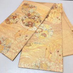 ss6736　未使用品　西陣 となみ帯 袋帯 彩きらら織 六通柄 ゴールド系 金糸 正絹 礼装 華やか 多色使い 着物 フォーマル 帯 婦人用 正装 訪問着 女性用 袋帯 未使用品の画像