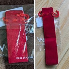 ベロア調/ペン巾着（新品）レッドの画像