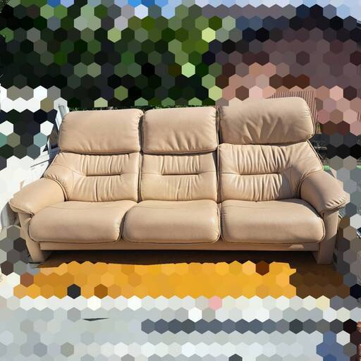 受付終了】リクライニングできる3人掛けソファー 革張り クリーム