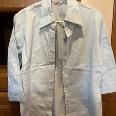 水色 ブルー シャツ 七分袖