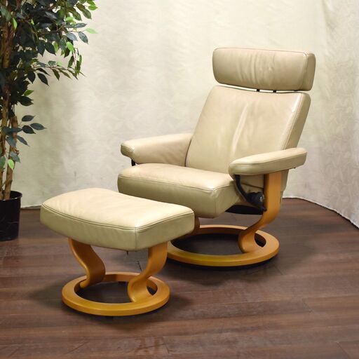 【ジモ取引終了11/3】≪zyt1618ジ≫ EKORNES/エコーネス ストレスレスチェア オリオン? オットマン付属 ベージュ系 パーソナルチェア/1人掛けソファ/中古家具/宮城県仙台市 60804-04