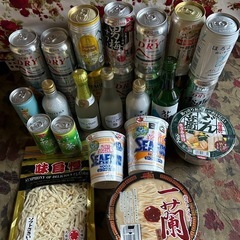 ビール、シーフードヌードル