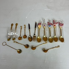 k0912613 未使用品 花付きゴールドティースプーン  五本...