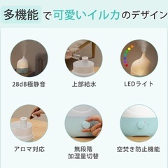  LEDライト　加湿器 1.8リットル　小型 超音波式　卓上 大容量 アロマ対応  上から給水 静音 強力 お手入れ簡単 6畳 10畳 21時間連続稼働 空焚き防止 一体型水漏れ防止 加湿機 寝室 デスク オフィス 寝室 リビング コンパクト ブルーの画像