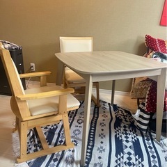 山善の脚長こたつ机、椅子2脚、こたつ布団