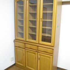 木製 食器棚 収納棚 キッチンボード ガラス戸 ★ サイズ： 幅...