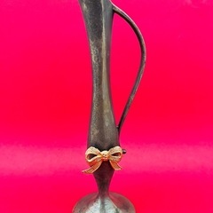 レトロ 真鍮製 錫製 リボン付き一輪挿し 花瓶 フラワースタンド...