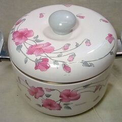 ☆ホーロー鍋 花柄デザイン 両手鍋 二つ取っ手【中古】