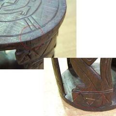 アジア調 スツール 幅27.5×奥行27.5×高さ41㎝ ダークブラウン 木彫り 丸椅子 花台 置台 イス 椅子 民族系 札幌市 清田区 平岡の画像