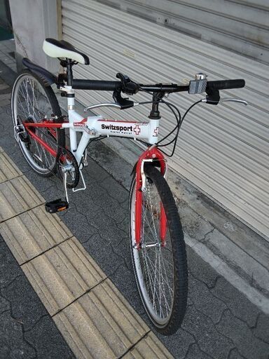 美品☆Switz Sport[スウィッツスポーツ]26吋 折り畳みクロスバイク 7speed/ホワイトXレツド