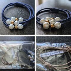 パール×ビーズ3連ゴム（新品）おまけ付きの画像