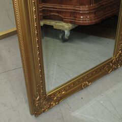R320 アンティーク調ゴルド 全身ミラー、スタンド付き、幅50cm Used・美品の画像