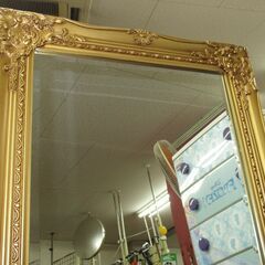 R320 アンティーク調ゴルド 全身ミラー、スタンド付き、幅50cm Used・美品の画像