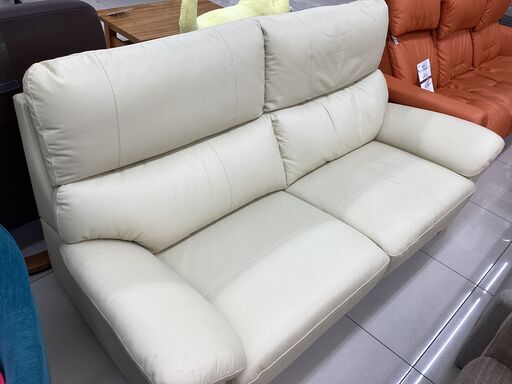 2人掛けソファー　筑波産商　アイボリー　総革