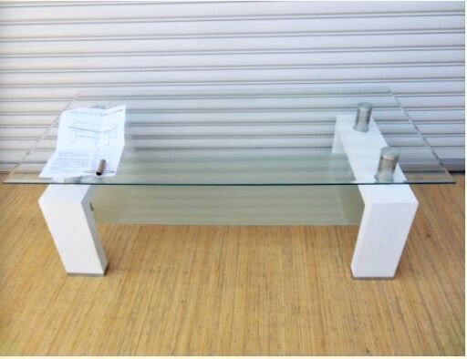 【直接引取限定】モダンコーヒーガラステーブル　幅120㎝　TBL500100　組立説明書付き　ホワイト　センターテーブル　高級感　ぼん家具