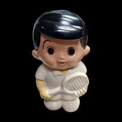 （ご予約済）(中古)昭和レトロ ソフビ 信ちゃん テニス 貯金箱