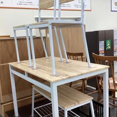 ベンチ ダイニング4点セット　ナチュラル×ホワイト