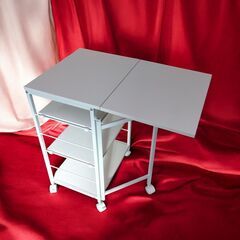 【売約済】キッチンワゴン 開閉ラック キャスター付き ホワイト【引取限定】の画像