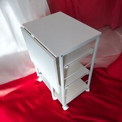 【売約済】キッチンワゴン 開閉ラック キャスター付き ホワイト【引取限定】の画像