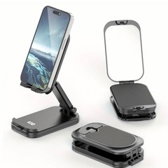 スマホスタンド 折りたたみ式 ミラーつき 黒 タブレットスタンド...