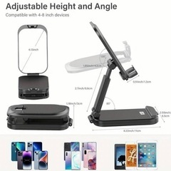 スマホスタンド 折りたたみ式 ミラーつき 黒 タブレットスタンド 2 in 1の画像