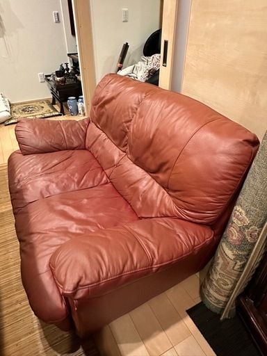 ソファー　2人掛け　赤革