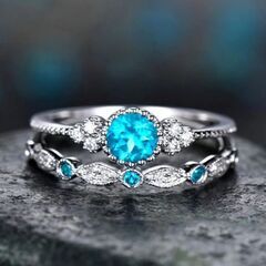 ライトブルーデザインリング2個セット（新品）13.5号〜14号の画像