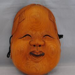 [862] おかめ　木彫り　お面