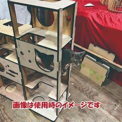 キャットタワー　木製　箱型　120㎝×45㎝（タワー部分30㎝）×45㎝の画像