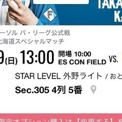 北海道日本ハムファイターズ　エスコン最終戦チケット