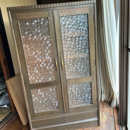 昭和レトロ モザイクガラス 木製キャビネット 飾り棚 古家具