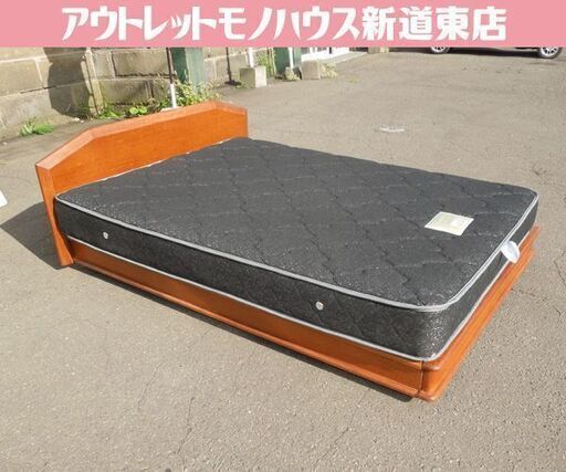 格安 店頭販売限定 ダブルベッド キャスター付き フレーム+マットレス