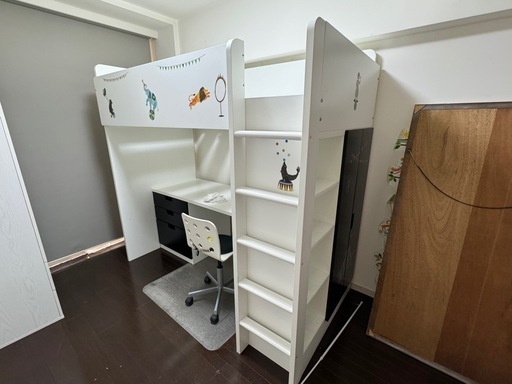 子供用ロフトベッド(IKEAスモースタード全部セット+椅子)