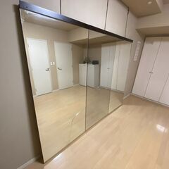天然木の大型立て掛けミラー3枚セット