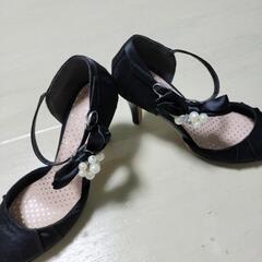 👠可愛い❤パーティー用パンプス　23cm　パールリボン脱着可能　美品ですの画像
