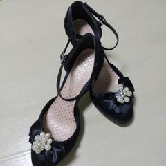 👠可愛い❤パーティー用パンプス　23cm　パールリボン脱着可能　...