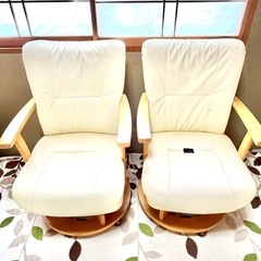 本革　回転式ダイニングチェア　2脚　※傷みあり
