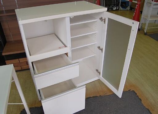 ニトリ キッチンミドルボード レンジ台 食器棚 鏡面白 エナメル