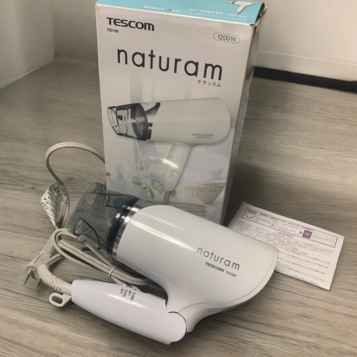 マイナスイオン　ヘアー　ドライヤー TID190-W （ホワイト）箱　naturam tescom tid190 ナチュラム