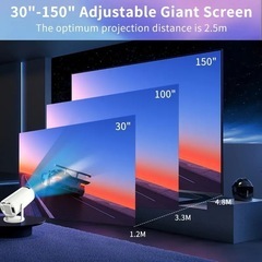 ポータブルワイヤープロジェクター、1080P 4Kムービープロジェクター、ミニビデオプロジェクター、家庭用屋外シネマ、180°投影角度調整可能、HDTV、USB、AV、スマートフォン、パッド、TVボックス、ノートパソコンと互換性ありの画像