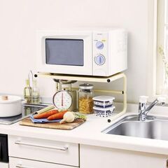 未開封 未使用 伸縮便利ラック アイボリー 台所 キッチン リビング 収納棚 伸縮可能 便利ラックの画像