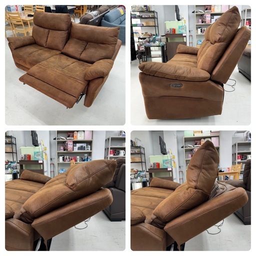 2号店1周年記念セール‼️【美品‼️】定価132,000円♪ ビッグウッド 198cm幅2人掛け電動リクライニングソファ 2モーター 