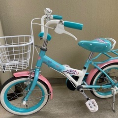 自転車14インチ 片足スタンドタイプ 補助輪セット 女の子の画像