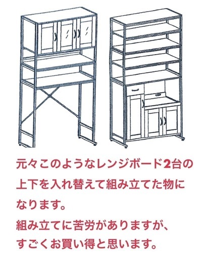 未使用 幅90㎝レンジボード+オープンラックのセットMK1217+MK1219 ウォルナット 