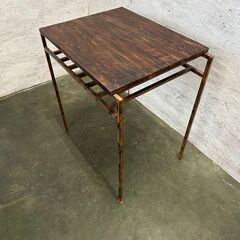 ウッドテーブル アンティーク オールド加工 アイアン家具 ヴィンテージ テーブル カフェテーブル Y0286の画像