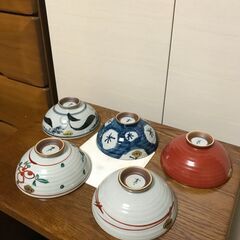 未使用☆木箱入り【有田焼】手描き五彩・めし碗揃★５客セット