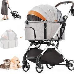 折りたたみ ペットカート 3wayモデル 対面式 4輪　グレー