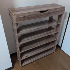 【美品】木目調・小物収納付きシューズラック（スリムな靴箱）