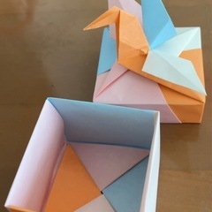 ハンドメイド おりがみ 折り鶴付き ボックス 1点の画像
