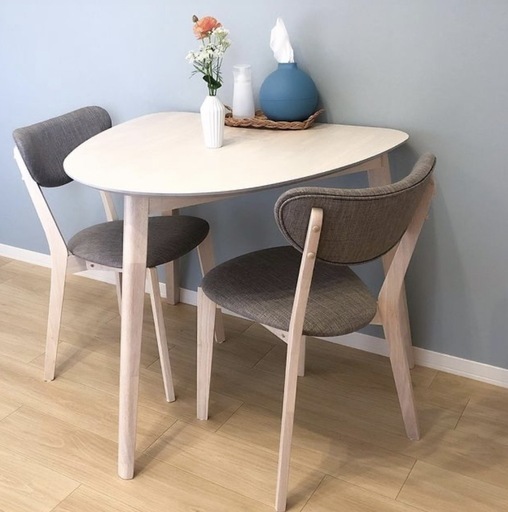 LOWYA 北欧風ダイニング2人掛けテーブルセット 壁付け